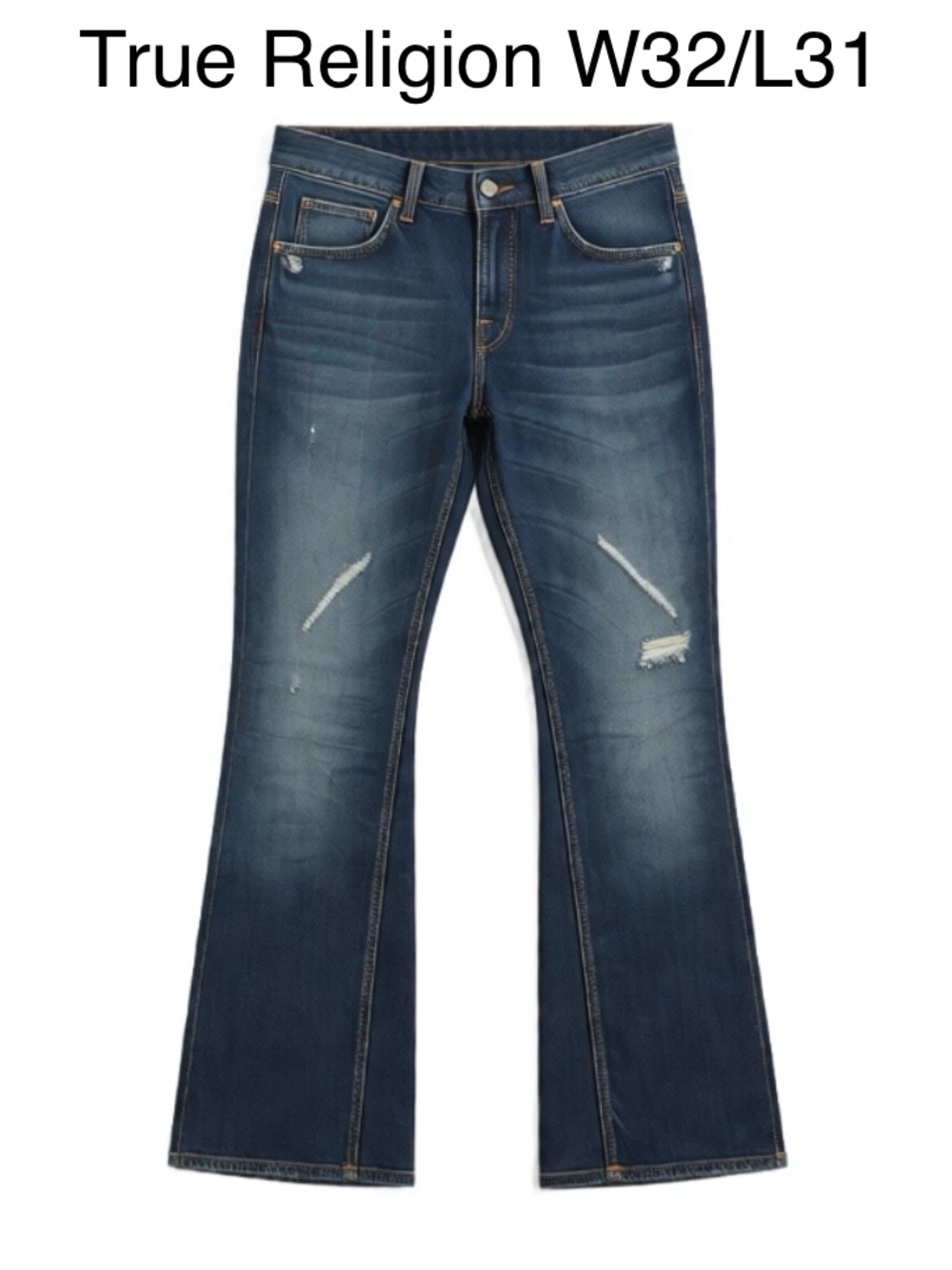 Men’s True Religion Dark Blue Distressed Jeans Size 32